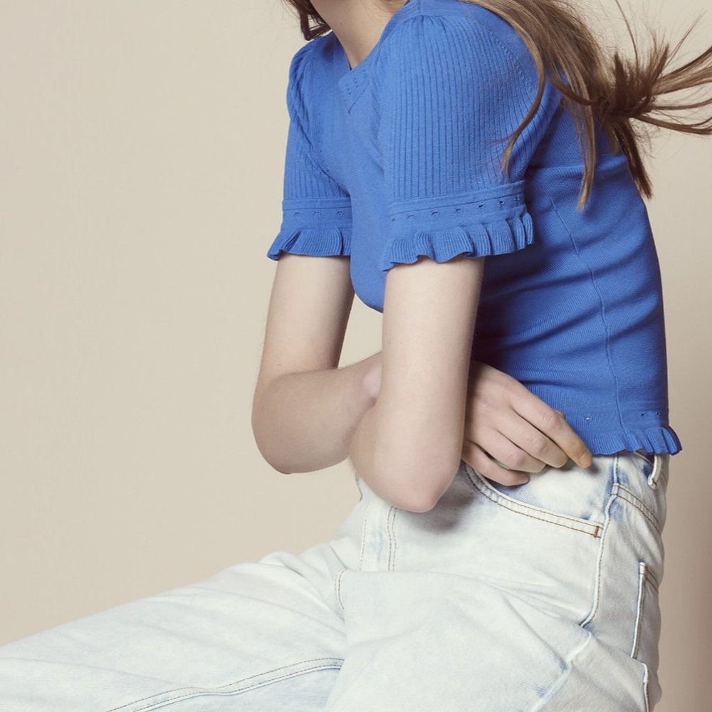 Sandro 2018 Azure Ruffle-Detail Round Neck Jumper - Picture 2 of 4